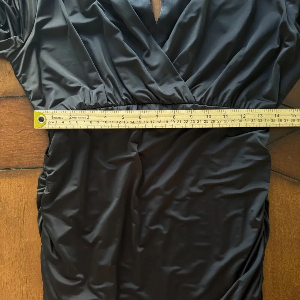 Cache Womens Black Ruched Bodycon Cocktail Dress Long Sleeve V-Neck Size S - Picture 7 of 8